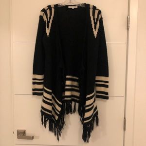 Black with white stripes and fringe Sweater